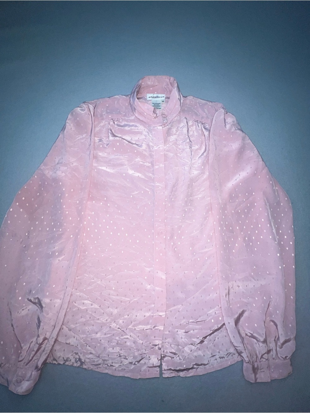Objectives Vintage Pink Swiss Dot Long Sleeve High Neck Blouse Top Size 14